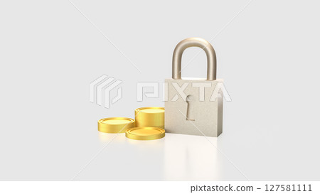 The Lock and coins for Security concept 3d Rendering. 127581111
