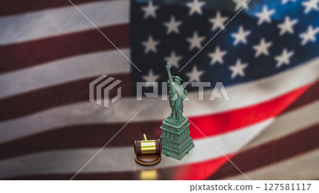 The Statue of liberty and barbed wire on America flag 3d Rendering. The Statue of liberty and barbed wire on America flag 3d Rendering. 127581117
