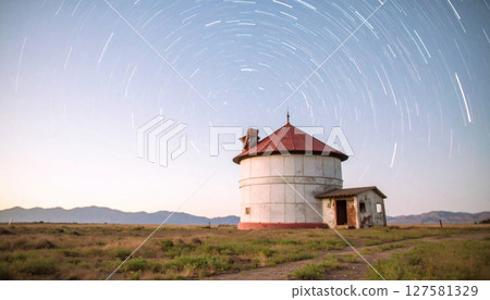 time lapse star trails over an abandoned observatory. Generated Image time lapse star trails over an abandoned observatory. Generated Image 127581329