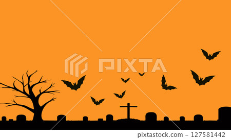 Halloween graveyard and bats background material 127581442