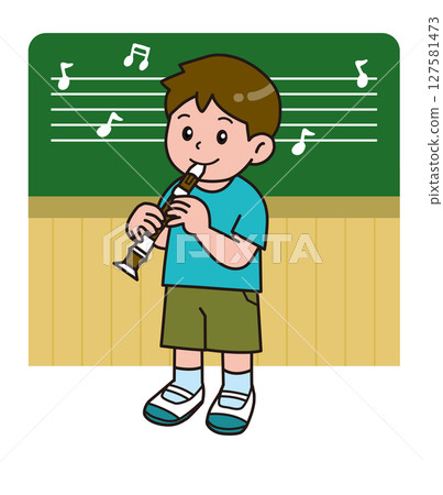 音樂室背景_音樂課_豎笛_男孩 127581473