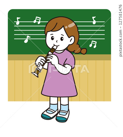 音樂室背景_音樂課_豎笛_女孩 127581476