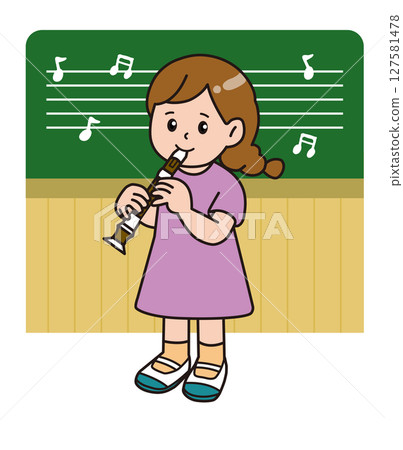 音樂室背景_音樂課_豎笛_女孩 127581478