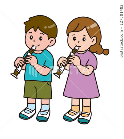 School life_Music class_Recorder_Boys and girls 127581482