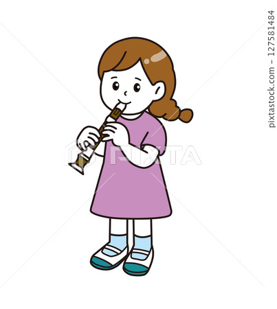 School life_music class_recorder_girl 127581484