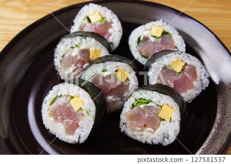 Seafood salad sushi roll 127581537