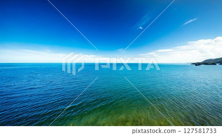 晴朗的天空和海景圖像 16：9 尺寸 AI 生成素材 127581733