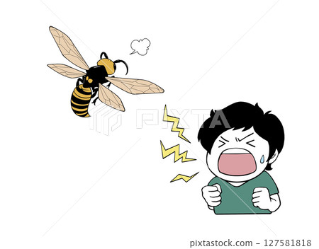Illustration of a screaming child and an excited hornet 127581818