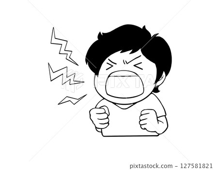 簡單的黑白插圖，描繪一個孩子尖叫 127581821