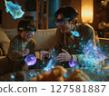 Parents and children enjoying AR glasses in the living room 127581887