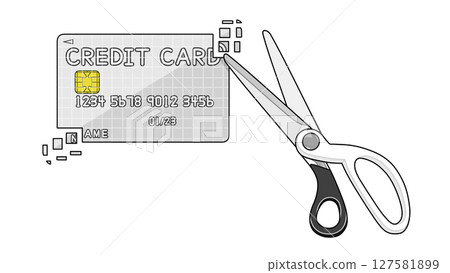用剪刀剪開的信用卡(處理過期的信用卡) 用剪刀剪開的信用卡(處理過期的信用卡) 127581899
