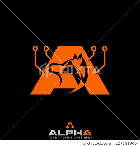 Logo design graphic concept creative premium vector stock image top sell initial A font head dog wolf animal wild dot tech fox predator alpha monogram 127581900