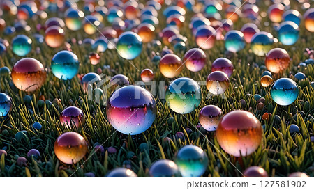 Surreal Float of Opalescent Color Bubbles 127581902