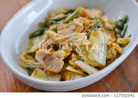 stir fried vegetable in oyster sauce or vegetable salad or sukiyaki stir fried vegetable in oyster sauce or vegetable salad or sukiyaki 127582042