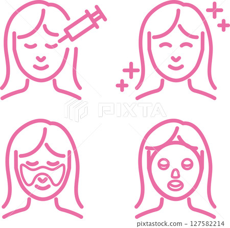 Icon beauty skin face medical treatment cosmetic medicine esthetics person woman line simple illustration material set 127582214
