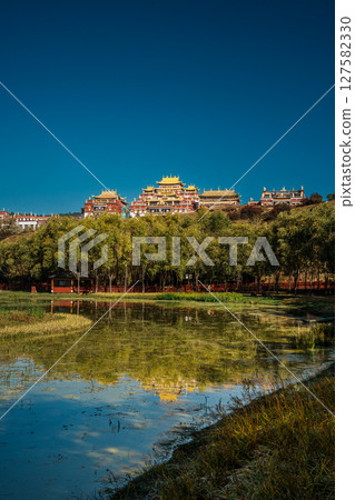 Songzanlin Monastery Reflecting in a Tranquil Lake in Shangri la 127582330