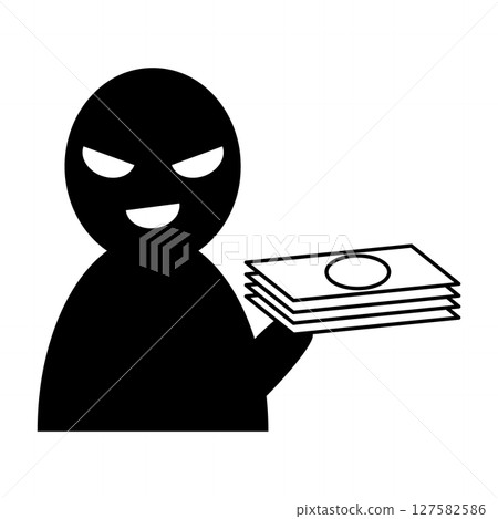 Icon of a suspicious person targeting money Icon of a suspicious person targeting money 127582586