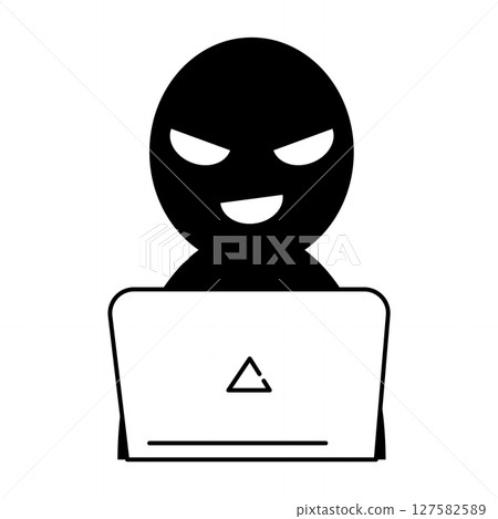 Icon of a suspicious person operating a computer 127582589
