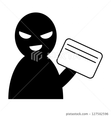 Silhouette icon of a suspicious person targeting bankbooks and cards Silhouette icon of a suspicious person targeting bankbooks and cards 127582596