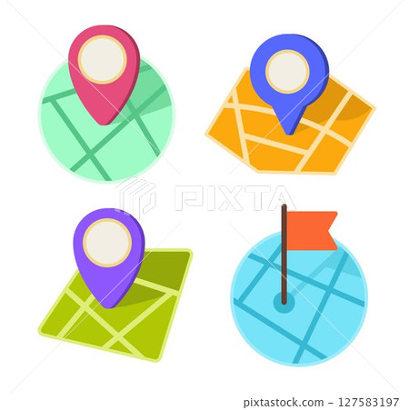 Set of Various Colorful Location Mark Symbol Badges for Graphic Design Element Concept Clip Art 127583197
