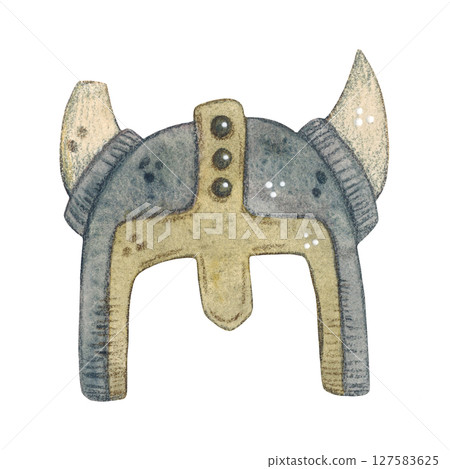 Iron Viking helmet with horns on a white background Iron Viking helmet with horns on a white background 127583625