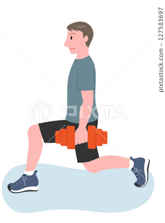 Young man doing leg raises with dumbbells Young man doing leg raises with dumbbells 127583697
