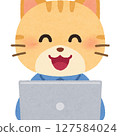 Illustration of a cat using a laptop Cat 127584024