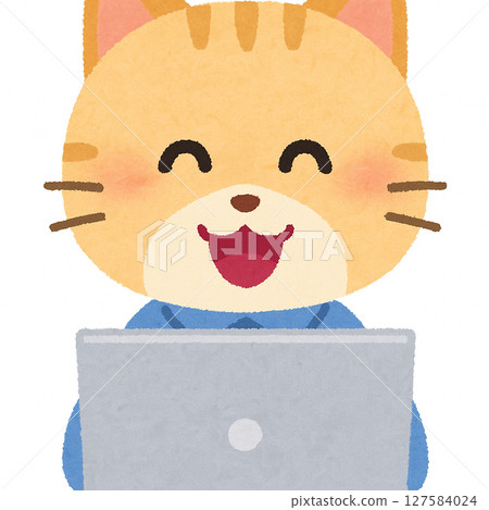 一隻貓使用筆記型電腦的插圖 貓 127584024