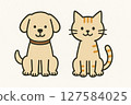 Illustration of sitting pets: cat, dog 127584025