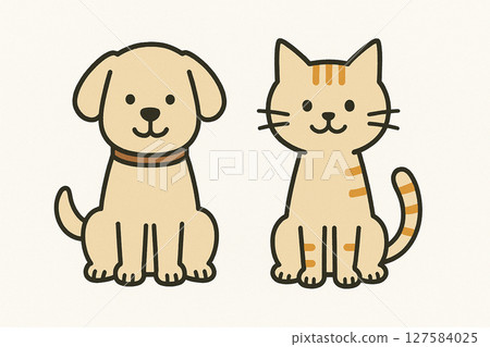 坐著的寵物的插圖:貓,狗 坐著的寵物的插圖:貓,狗 127584025