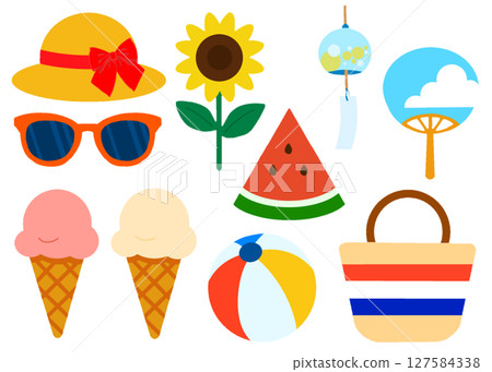 A collection of simple and pop summer materials (with white borders) 127584338