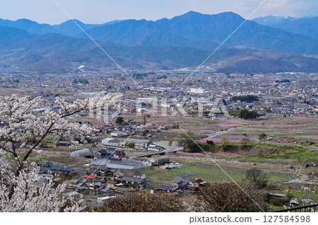 Aerial view of Koshu city in spring 127584598