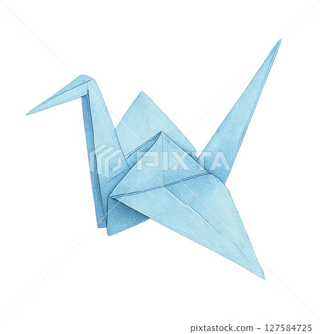 Light blue origami crane illustration material (cutout, origami, peace, Japanese style) 127584725