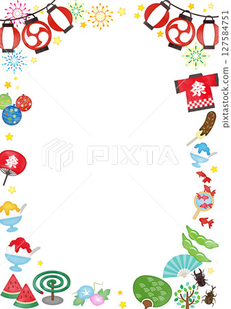 水彩手寫暑假夏日節日框架圖示垂直 水彩手寫暑假夏日節日框架圖示垂直 127584751