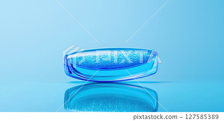vibrant blue cosmetic container reflects light beautifully, showcasing its shimmering contents 127585389