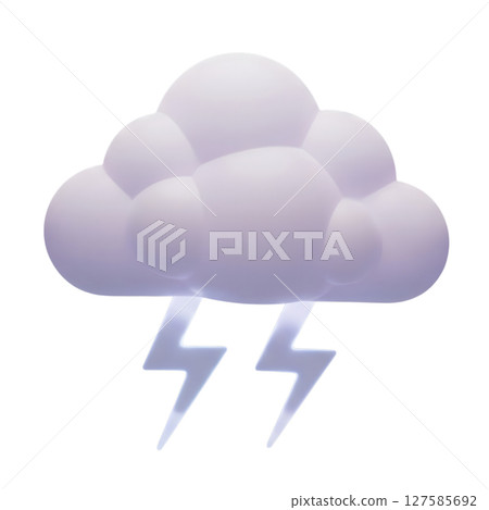 Cloud and lightning bolt minimalist 3D rendering in a soft and smooth renderer 127585692