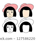 A female face is a construction kit. A children s coloring book with a picture of a woman s head in a hat. The vector illustration is highlighted on a white background. 127586220