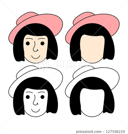 A female face is a construction kit. A children s coloring book with a picture of a woman s head in a hat. The vector illustration is highlighted on a white background. A female face is a construction kit. A children s coloring book with a picture of a woman s head in a hat. The vector illustration is highlighted on a white background. 127586220