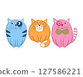 Cats. Cute cats in cartoon style. Three funny kittens of different colors. Funny cats. Vector illustration on a white background 127586221