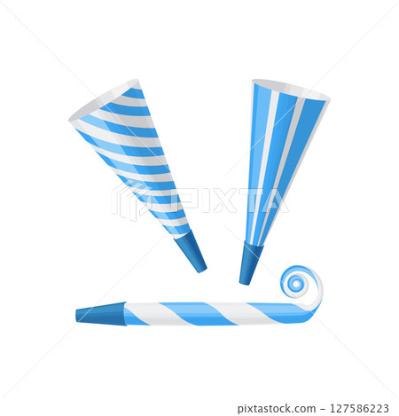 Pipe horn for parties. Colorful horns and pipes for parties. A festive accessory. Party supplies. Vector illustration Pipe horn for parties. Colorful horns and pipes for parties. A festive accessory. Party supplies. Vector illustration 127586223
