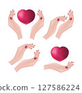 The heart is in a woman s hands. Vector illustration of a woman s hands holding a heart. Romantic Valentine s Day illustration 127586224