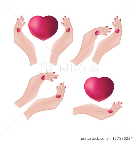 The heart is in a woman s hands. Vector illustration of a woman s hands holding a heart. Romantic Valentine s Day illustration The heart is in a woman s hands. Vector illustration of a woman s hands holding a heart. Romantic Valentine s Day illustration 127586224