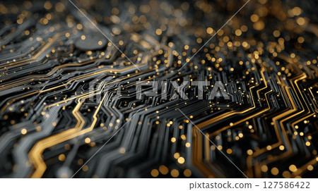 Futuristic Black and Gold AI Presentation Background. Generative AI 127586422