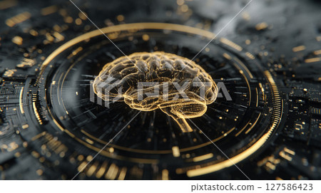 Futuristic Black and Gold AI Presentation Background. Generative AI Futuristic Black and Gold AI Presentation Background. Generative AI 127586423