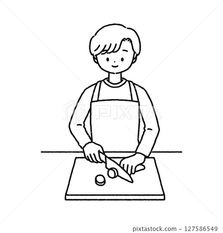 Man cooking line drawing 127586549