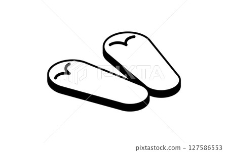 Simple line drawing illustration of beach sandals, summer isometric illustration 127586553