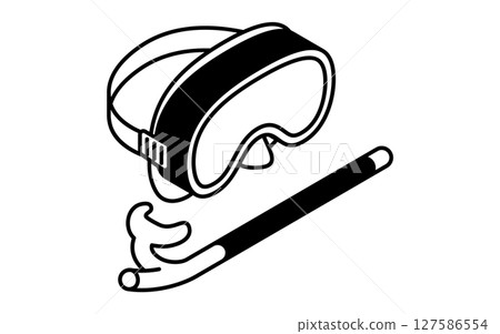 呼吸管和浮潛面罩的簡單線條畫插圖，夏季等距插圖 127586554