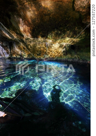 Gran Cenote, a hidden gem with exceptional transparency, located in Cancun, Mexico, Central America 127587220