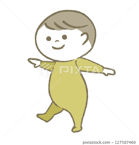 Smiling baby walking yellow Smiling baby walking yellow 127587460