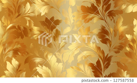 Seamless golden floral damask pattern 127587558